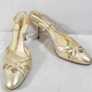 Alexandra Neel Gold Ankle Strap Heels Size 37.5